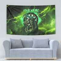 Grim Reaper and Dartboard Darts Tapestry with Green Lightning Background and Custom Team Name - Wonder Print Shop
