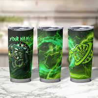 Grim Reaper and Dartboard Darts Tumbler Cup with Green Lightning Background and Custom Team Name - Wonder Print Shop