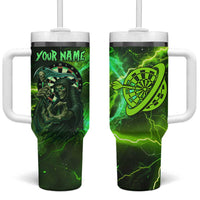 Grim Reaper and Dartboard Darts Tumbler With Handle with Green Lightning Background and Custom Team Name - Wonder Print Shop