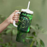Grim Reaper and Dartboard Darts Tumbler With Handle with Green Lightning Background and Custom Team Name - Wonder Print Shop