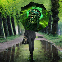Grim Reaper and Dartboard Darts Umbrella with Green Lightning Background and Custom Team Name - Wonder Print Shop