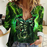 Grim Reaper and Dartboard Darts Women Casual Shirt with Green Lightning Background and Custom Team Name - Wonder Print Shop