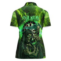 Grim Reaper and Dartboard Darts Women Polo Shirt with Green Lightning Background and Custom Team Name - Wonder Print Shop
