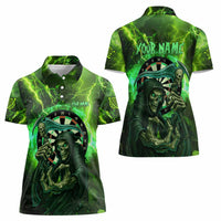 Grim Reaper and Dartboard Darts Women Polo Shirt with Green Lightning Background and Custom Team Name - Wonder Print Shop