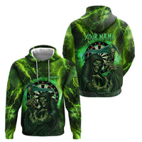 Grim Reaper and Dartboard Darts Zip Hoodie with Green Lightning Background and Custom Team Name - Wonder Print Shop