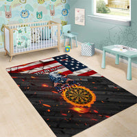 Custom American Flag and Bald Eagle Darts Area Rug with Flaming Dartboard - Wonder Print Shop
