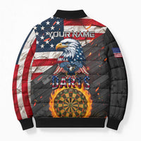 Custom American Flag and Bald Eagle Darts Bomber Puffer Jacket with Flaming Dartboard - Wonder Print Shop