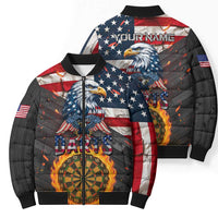 Custom American Flag and Bald Eagle Darts Bomber Puffer Jacket with Flaming Dartboard - Wonder Print Shop