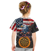 Custom American Flag and Bald Eagle Darts Kid T Shirt with Flaming Dartboard - Wonder Print Shop