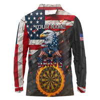 Custom American Flag and Bald Eagle Darts Long Sleeve Polo Shirt with Flaming Dartboard - Wonder Print Shop