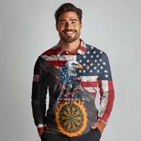 Custom American Flag and Bald Eagle Darts Long Sleeve Polo Shirt with Flaming Dartboard - Wonder Print Shop