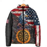 Custom American Flag and Bald Eagle Darts Padded Jacket with Flaming Dartboard - Wonder Print Shop