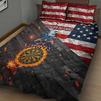 Custom American Flag and Bald Eagle Darts Quilt Bed Set with Flaming Dartboard - Wonder Print Shop