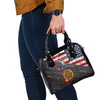 Custom American Flag and Bald Eagle Darts Shoulder Handbag with Flaming Dartboard - Wonder Print Shop