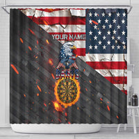 Custom American Flag and Bald Eagle Darts Shower Curtain with Flaming Dartboard - Wonder Print Shop