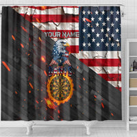 Custom American Flag and Bald Eagle Darts Shower Curtain with Flaming Dartboard - Wonder Print Shop