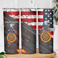 Custom American Flag and Bald Eagle Darts Skinny Tumbler with Flaming Dartboard - Wonder Print Shop