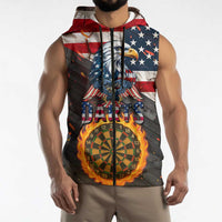Custom American Flag and Bald Eagle Darts Sleeveless Zip Hoodie with Flaming Dartboard - Wonder Print Shop