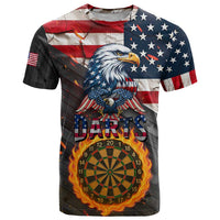 Custom American Flag and Bald Eagle Darts T Shirt with Flaming Dartboard - Wonder Print Shop
