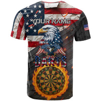 Custom American Flag and Bald Eagle Darts T Shirt with Flaming Dartboard - Wonder Print Shop