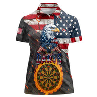 Custom American Flag and Bald Eagle Darts Women Polo Shirt with Flaming Dartboard - Wonder Print Shop