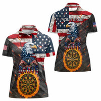 Custom American Flag and Bald Eagle Darts Women Polo Shirt with Flaming Dartboard - Wonder Print Shop