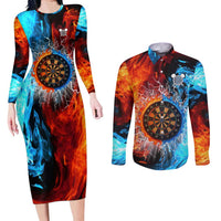 Custom Thunder Lightning Darts Couples Matching Long Sleeve Bodycon Dress and Long Sleeve Button Shirt Dartboard Water Fire - Wonder Print Shop