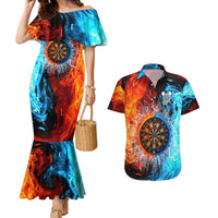 Custom Thunder Lightning Darts Couples Matching Mermaid Dress and Hawaiian Shirt Dartboard Water Fire - Wonder Print Shop