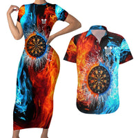 Custom Thunder Lightning Darts Couples Matching Short Sleeve Bodycon Dress and Hawaiian Shirt Dartboard Water Fire - Wonder Print Shop