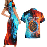 Custom Thunder Lightning Darts Couples Matching Short Sleeve Bodycon Dress and Hawaiian Shirt Dartboard Water Fire - Wonder Print Shop