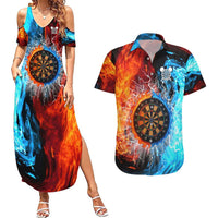 Custom Thunder Lightning Darts Couples Matching Summer Maxi Dress and Hawaiian Shirt Dartboard Water Fire - Wonder Print Shop