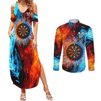 Custom Thunder Lightning Darts Couples Matching Summer Maxi Dress and Long Sleeve Button Shirt Dartboard Water Fire - Wonder Print Shop