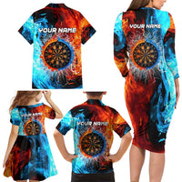 Custom Thunder Lightning Darts Family Matching Long Sleeve Bodycon Dress and Hawaiian Shirt Dartboard Water Fire - Wonder Print Shop