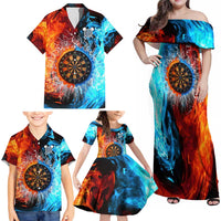 Custom Thunder Lightning Darts Family Matching Off Shoulder Maxi Dress and Hawaiian Shirt Dartboard Water Fire - Wonder Print Shop