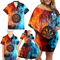 Custom Thunder Lightning Darts Family Matching Off Shoulder Short Dress and Hawaiian Shirt Dartboard Water Fire - Wonder Print Shop