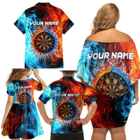 Custom Thunder Lightning Darts Family Matching Off Shoulder Short Dress and Hawaiian Shirt Dartboard Water Fire - Wonder Print Shop