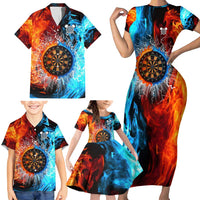Custom Thunder Lightning Darts Family Matching Short Sleeve Bodycon Dress and Hawaiian Shirt Dartboard Water Fire - Wonder Print Shop