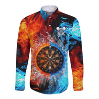 Custom Thunder Lightning Darts Long Sleeve Button Shirt Dartboard Water Fire - Wonder Print Shop