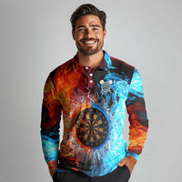 Custom Thunder Lightning Darts Long Sleeve Polo Shirt Dartboard Water Fire - Wonder Print Shop