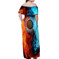 Custom Thunder Lightning Darts Off Shoulder Maxi Dress Dartboard Water Fire - Wonder Print Shop