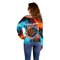 Custom Thunder Lightning Darts Off Shoulder Sweater Dartboard Water Fire - Wonder Print Shop