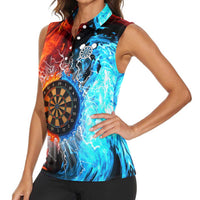 Custom Thunder Lightning Darts Women Sleeveless Polo Shirt Dartboard Water Fire - Wonder Print Shop