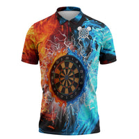 Custom Thunder Lightning Darts Zipper Polo Shirt Dartboard Water Fire - Wonder Print Shop