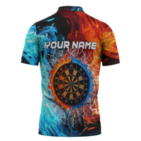 Custom Thunder Lightning Darts Zipper Polo Shirt Dartboard Water Fire - Wonder Print Shop