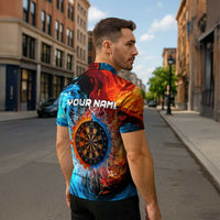 Custom Thunder Lightning Darts Zipper Polo Shirt Dartboard Water Fire - Wonder Print Shop