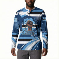 Botswana Independence Day Button Sweatshirt Raised Fist Map Graphic With National Coat Of Arms