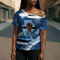 Botswana Independence Day Cross Shoulder Shirt Raised Fist Map Graphic With National Coat Of Arms