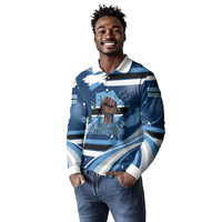 Botswana Independence Day Long Sleeve Polo Shirt Raised Fist Map Graphic With National Coat Of Arms