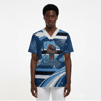 Botswana Independence Day Scrub Top Raised Fist Map Graphic With National Coat Of Arms