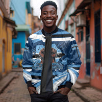 Botswana Independence Day Sleeve Zip Bomber Jacket Raised Fist Map Graphic With National Coat Of Arms